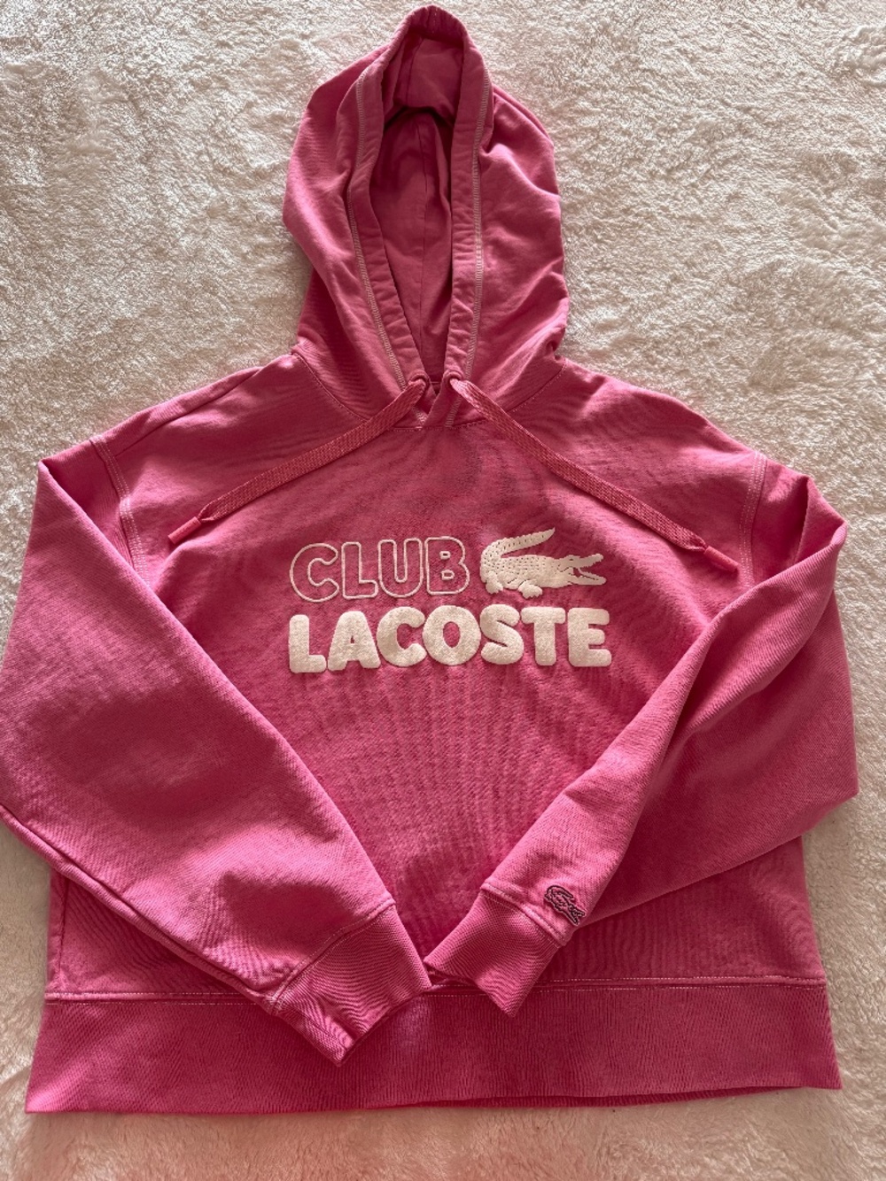 Lacoste Club Oversize Fit Pink Hoodie Sweatshirt Size 38